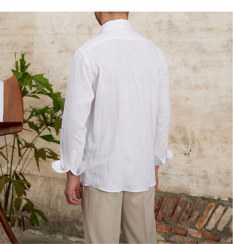 Fashion Pure Linen Breathable Retro Long Sleeve Shirt Men