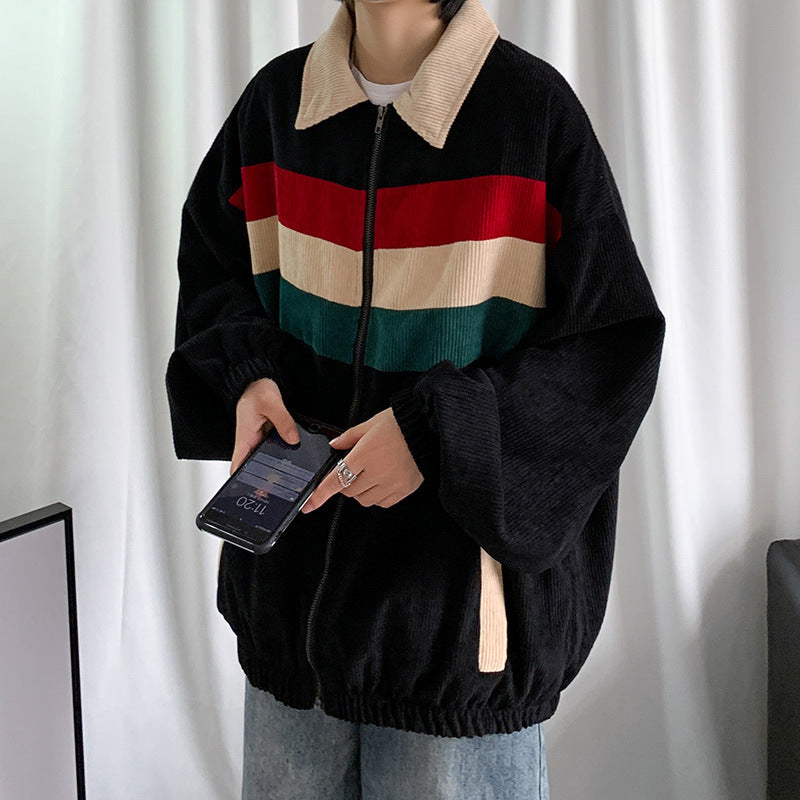 Contrast color corduroy jacket men
