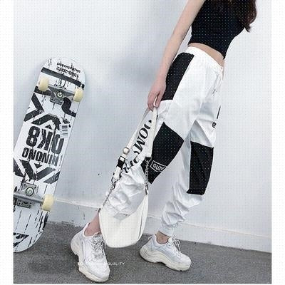 High Waist Letter Spliced Cargo Pants Women Loose Harajuku