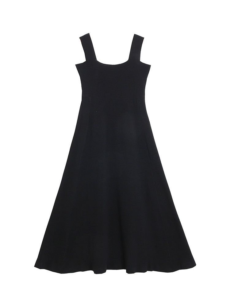 Black Bottoming Knit Suspender Dress Vest For Women With Slim Fit