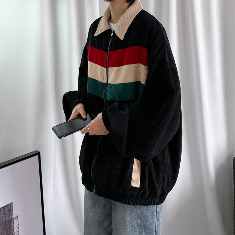 Contrast color corduroy jacket men