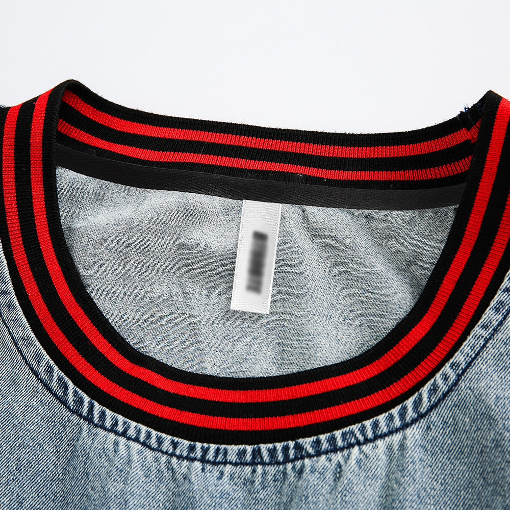 Letter Towel Embroidery Denim Vest Men