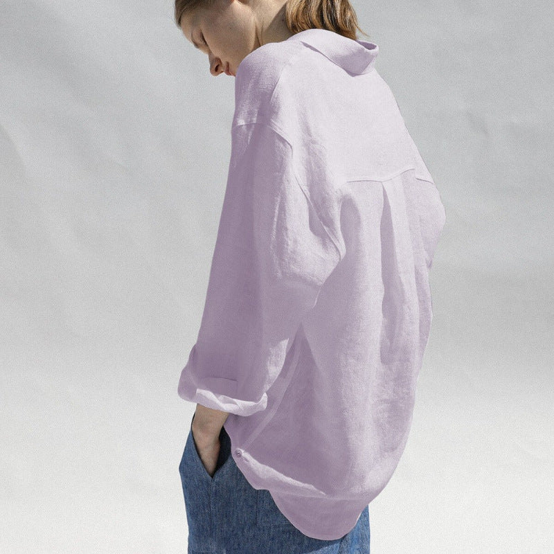 Niche Design Pure Linen Shirt Turn-down Collar Coat Women