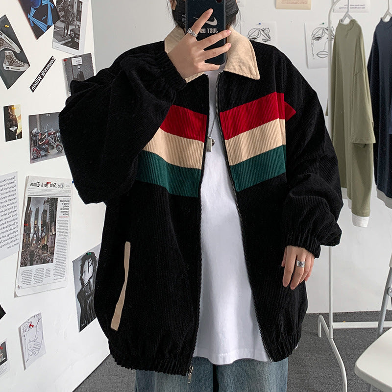 Contrast color corduroy jacket men