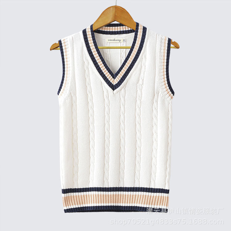 Sweater Vest Men Plus Velvet V-Neck Striped Plus Size 5Xl Oversized Couple College Style Vest Ulzzang