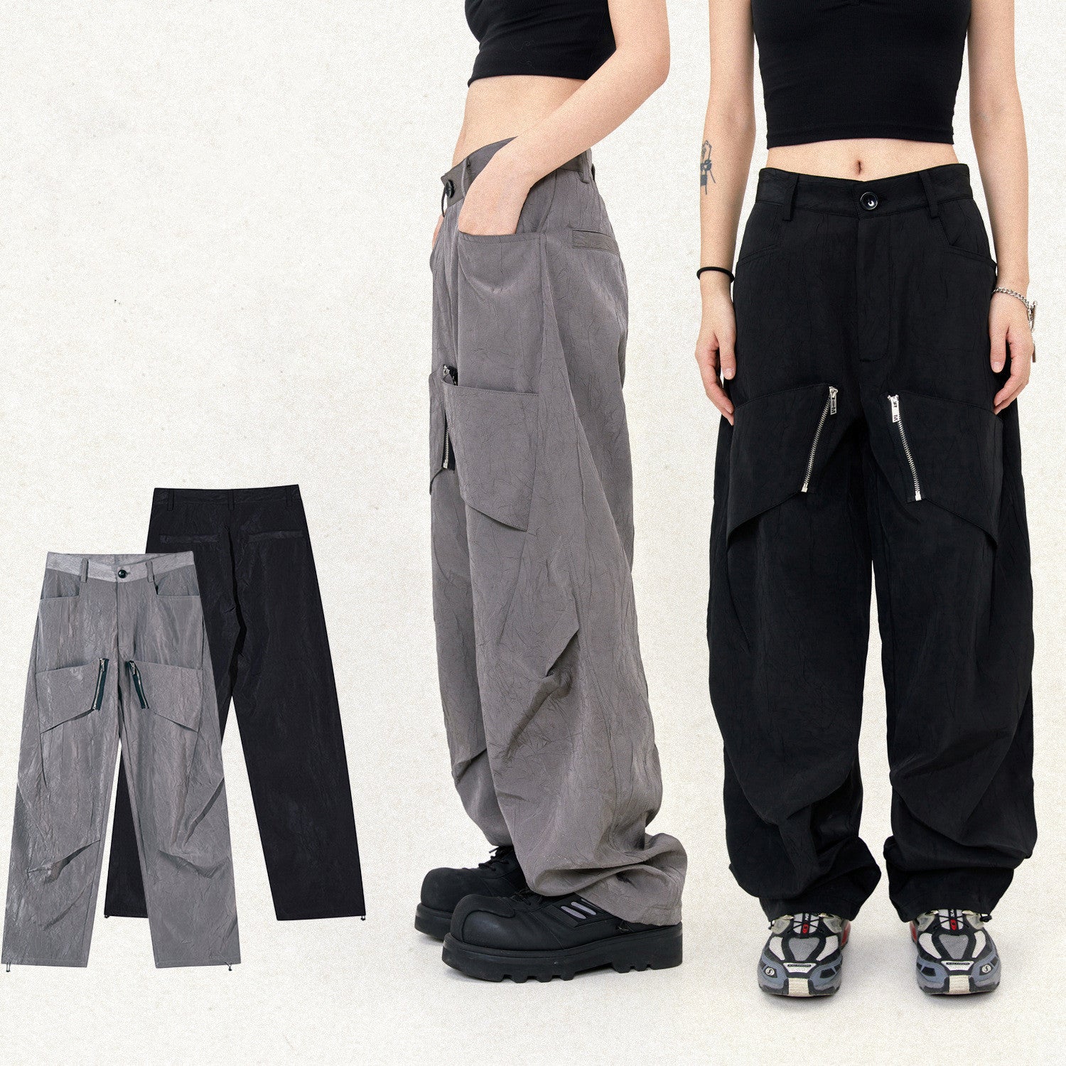 Street Pleated Texture Stitching Trousers For Men And Women