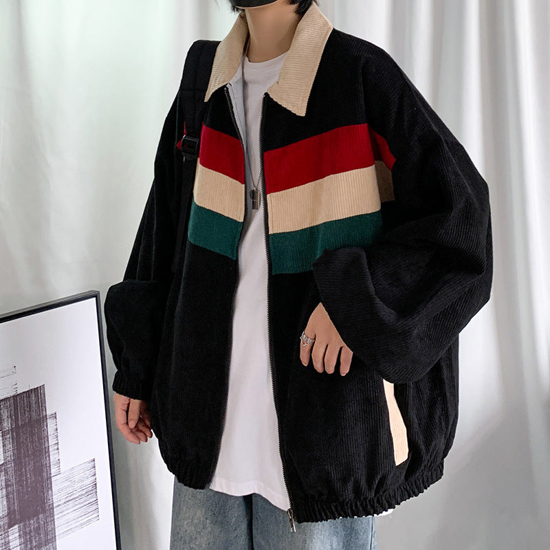 Contrast color corduroy jacket men