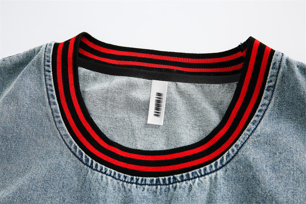 Letter Towel Embroidery Denim Vest Men