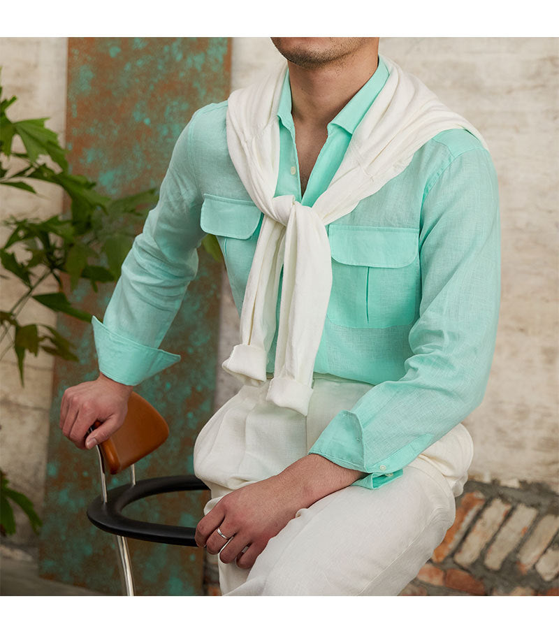 Fashion Pure Linen Breathable Retro Long Sleeve Shirt Men
