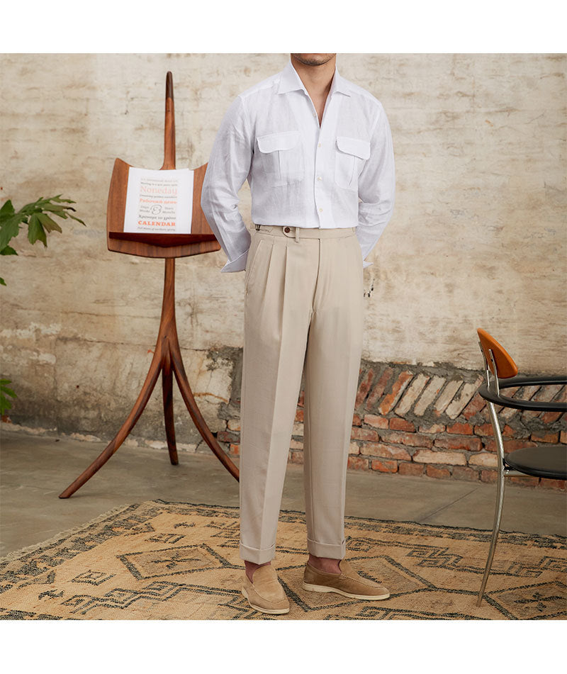 Fashion Pure Linen Breathable Retro Long Sleeve Shirt Men