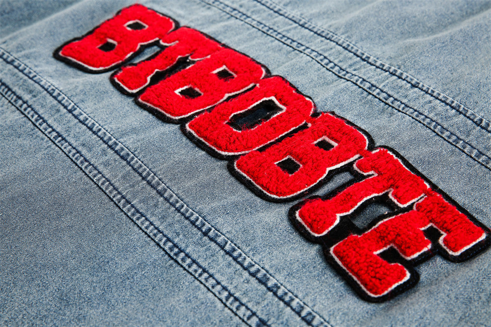 Letter Towel Embroidery Denim Vest Men