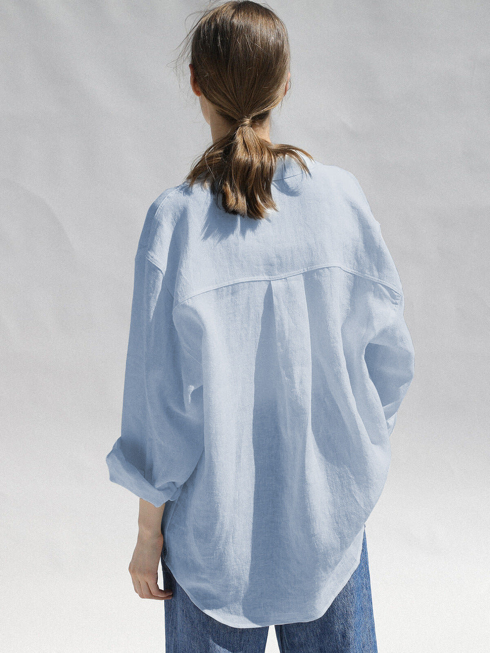 Niche Design Pure Linen Shirt Turn-down Collar Coat Women